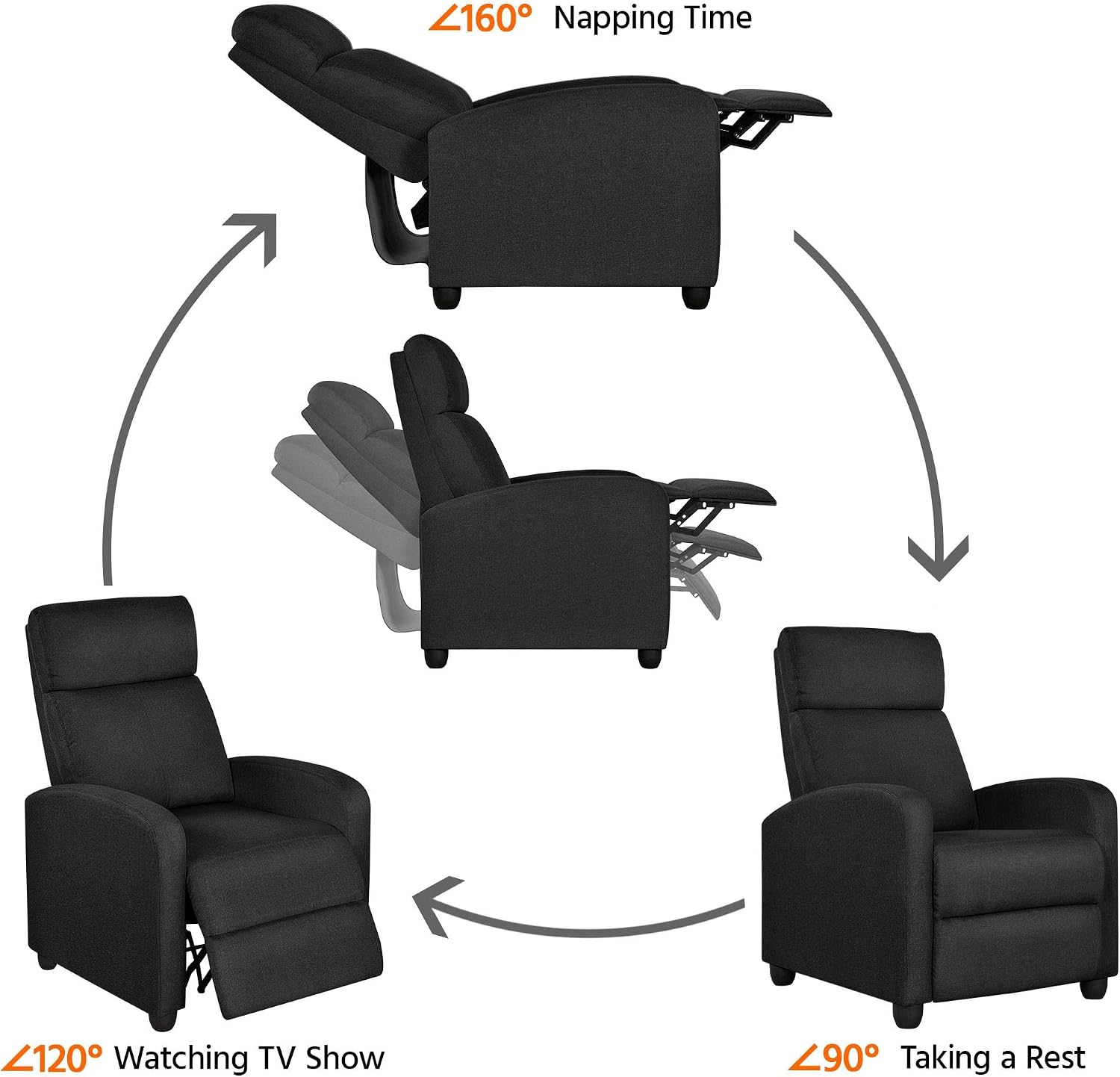 Yaheetech 2-Seat Fabric Pushback Recliner Chair with Thick Seat Cushion and Backrest Reclining Chair for Living Room Home Theater Matte Black