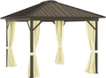 Outsunny 10' x 12' Hardtop Gazebo with Curtains and Netting, Permanent Pavilion Metal Single Roof Gazebo Canopy with Aluminum Frame and Hooks, for Garden, Patio, Backyard, Cream White