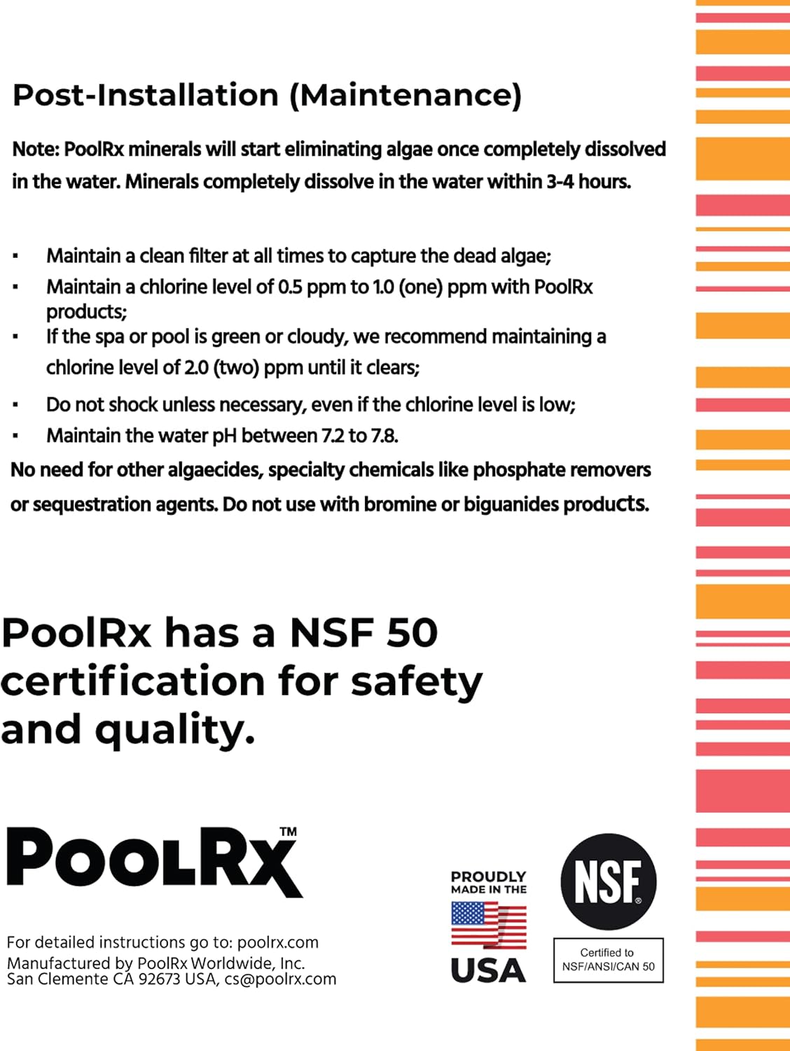 PoolRx+ Mineral Algaecide 4-Unit Pack, up to 6-Month Algae Control, for 5K-7.5K gallons, Orange & White, New Formula with Silver.