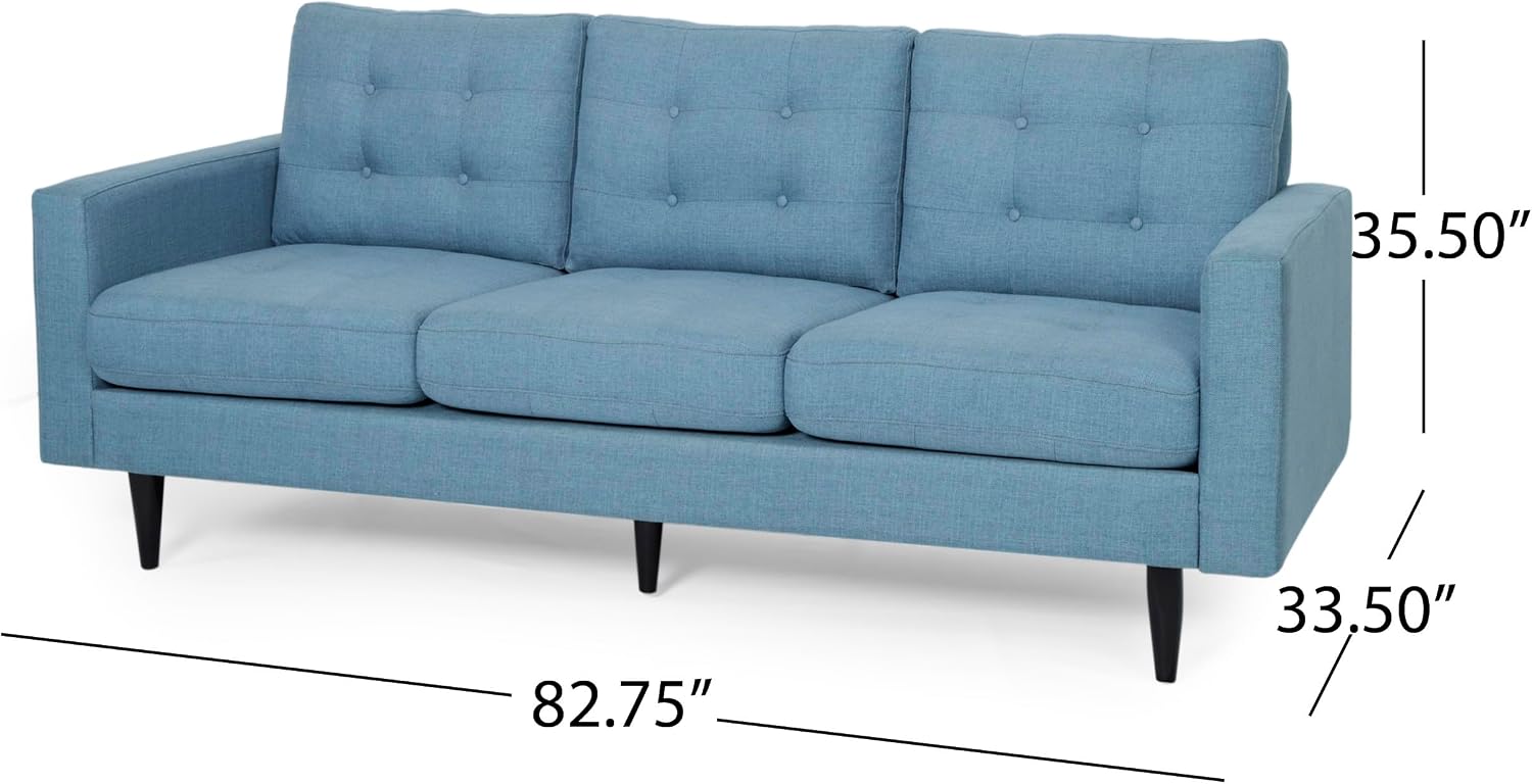 Christopher Knight Home Jenby Modern 3-Seater Sofa, Tufted Waffle Stitch Fabric Couch with Rubberwood Tapered Legs, Modern Living Room Sofa Couch for Family & Guests, Blue