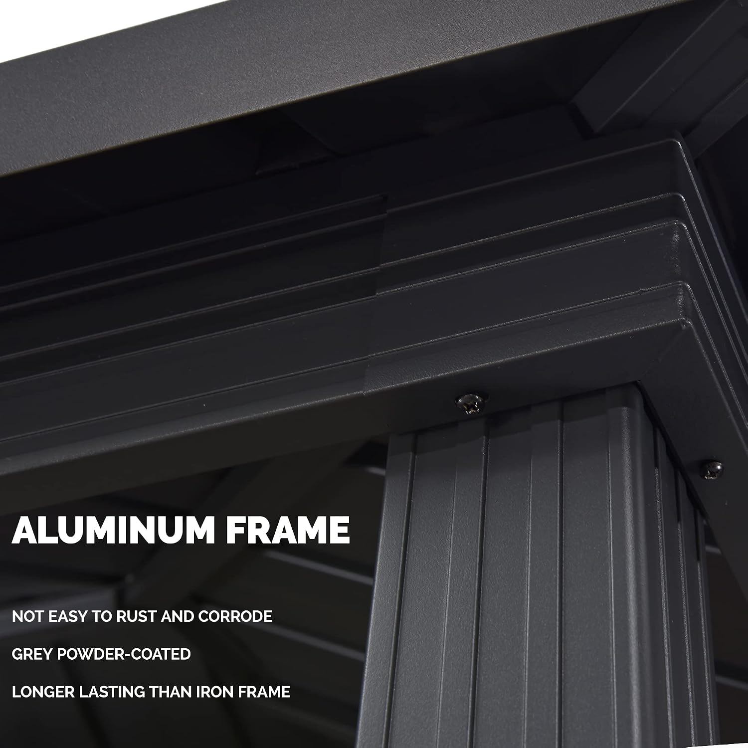 PURPLE LEAF 6' X 9' Hardtop Grill Gazebo for Patio Aluminum Barbeque Canopy with 24 Clear Light Bulbs and Shelves Double Tiered Grey Outdoor BBQ Gazebo