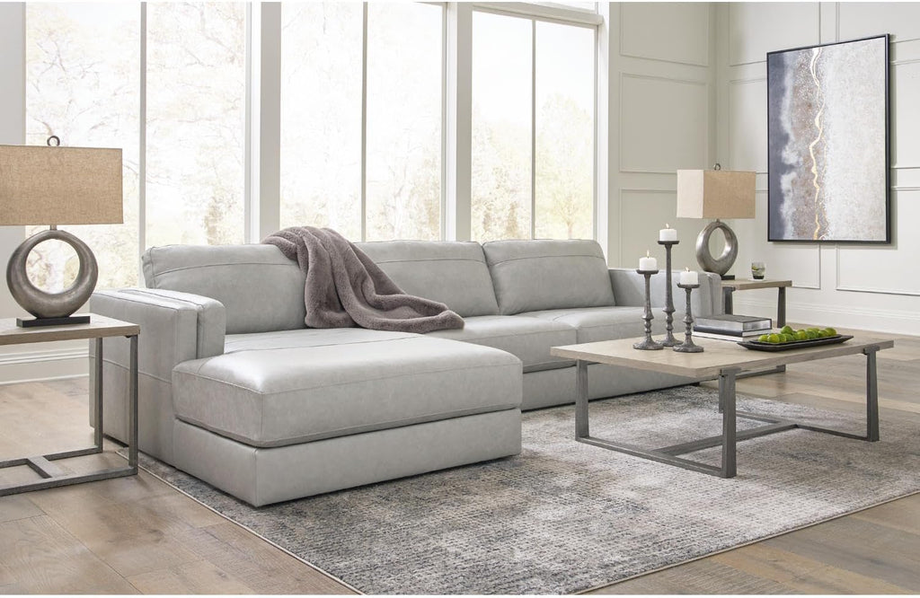 Signature Design by Ashley Amiata Modern L-Shaped Left-Arm Facing Leather Match 2-Piece Sectional with Chaise, Light Gray