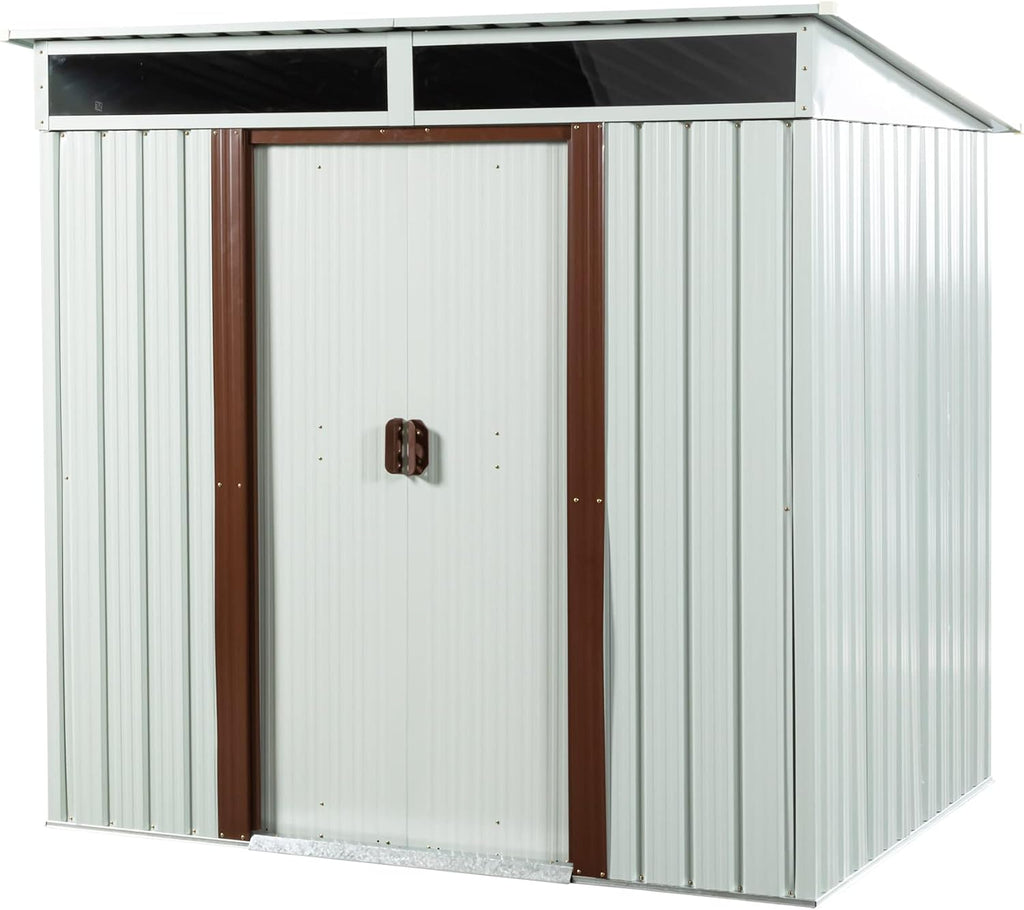 YOPTO 6×5 FT Outdoor Metal Storage Shed with 4 Integrated Punched Vents,Heavy Duty Outdoor Storage House W/Padlock and Sliding Doors,Waterpoof Resistance,Tool Sheds for Backyard Garden,Patio,White