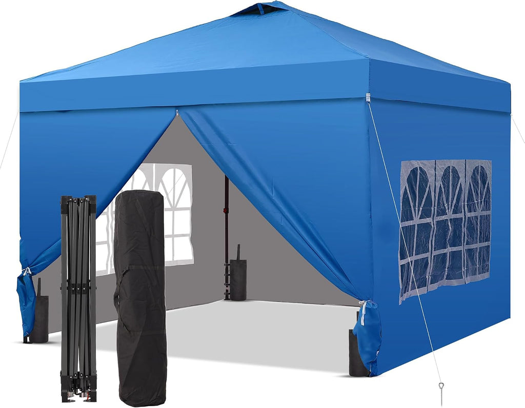 GDY 10x10 Pop Up Canopy Tent with 4 Sidewalls, Easy Set up with One Push Lift Outdoor Silver Coated Beach Gazebos, Carpas with 4 Sandbags, for Events, Parties, and Camping, Navy Blue.