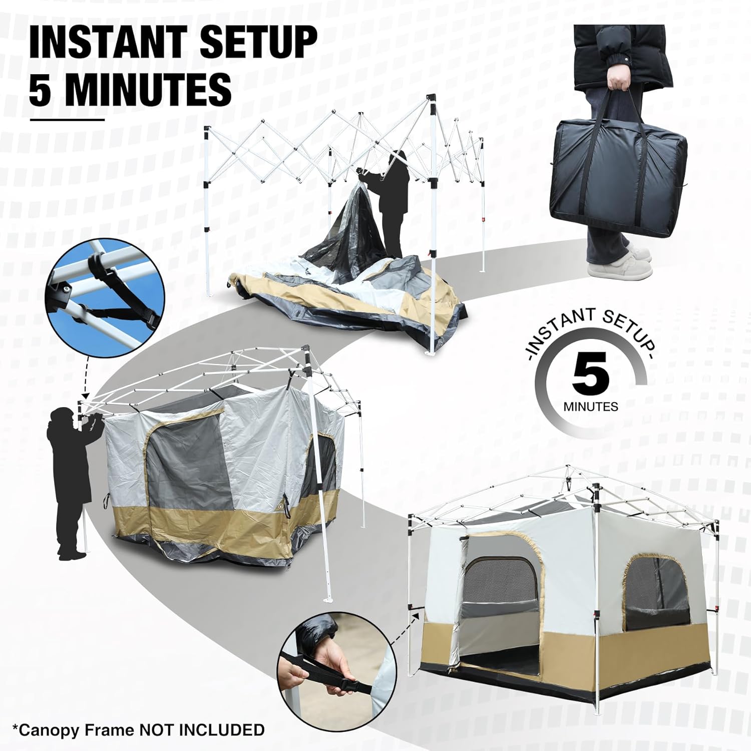REDCAMP Canopy Camping Tent for Pop Up Canopy Tent, Inner Tent Converts Straight Leg 10'x10' or 10'x20' Canopy into Camping Tent, Fits 4-6 Person(Frame/Shelter NOT Included)