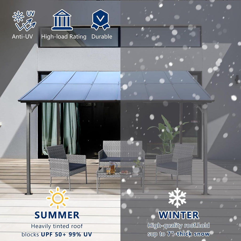 Wall Gazebo12' x 10', Hard Top Gazebos Pergola on Clearance, Outdoor Patio Lean to Gazebo Canopy Awnings for Deck, Porch, Backyard and More