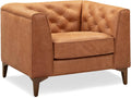 POLY & BARK Essex 40' Lounge Chair – Full-Grain Pure-Aniline Italian Leather, Tufted Back & Arms, Feather-Down Cushioning, Walnut Wood Legs - Cognac Tan