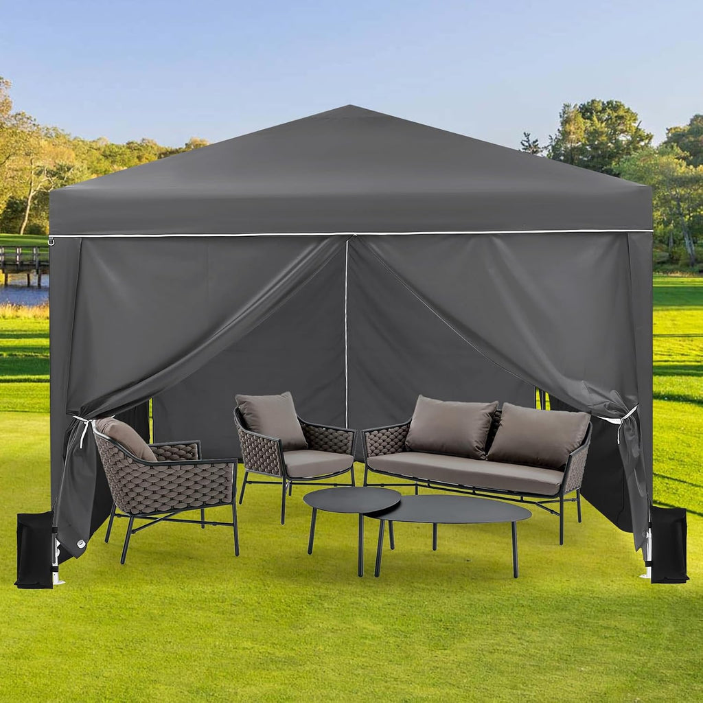 Garvee 10X10 Ft Instant Pop-Up Canopy Tent with 4 Sidewalls, Waterproof Portable Gazebo Shelter for Outdoor Camping, Beach, Backyard Parties & Events, Grey