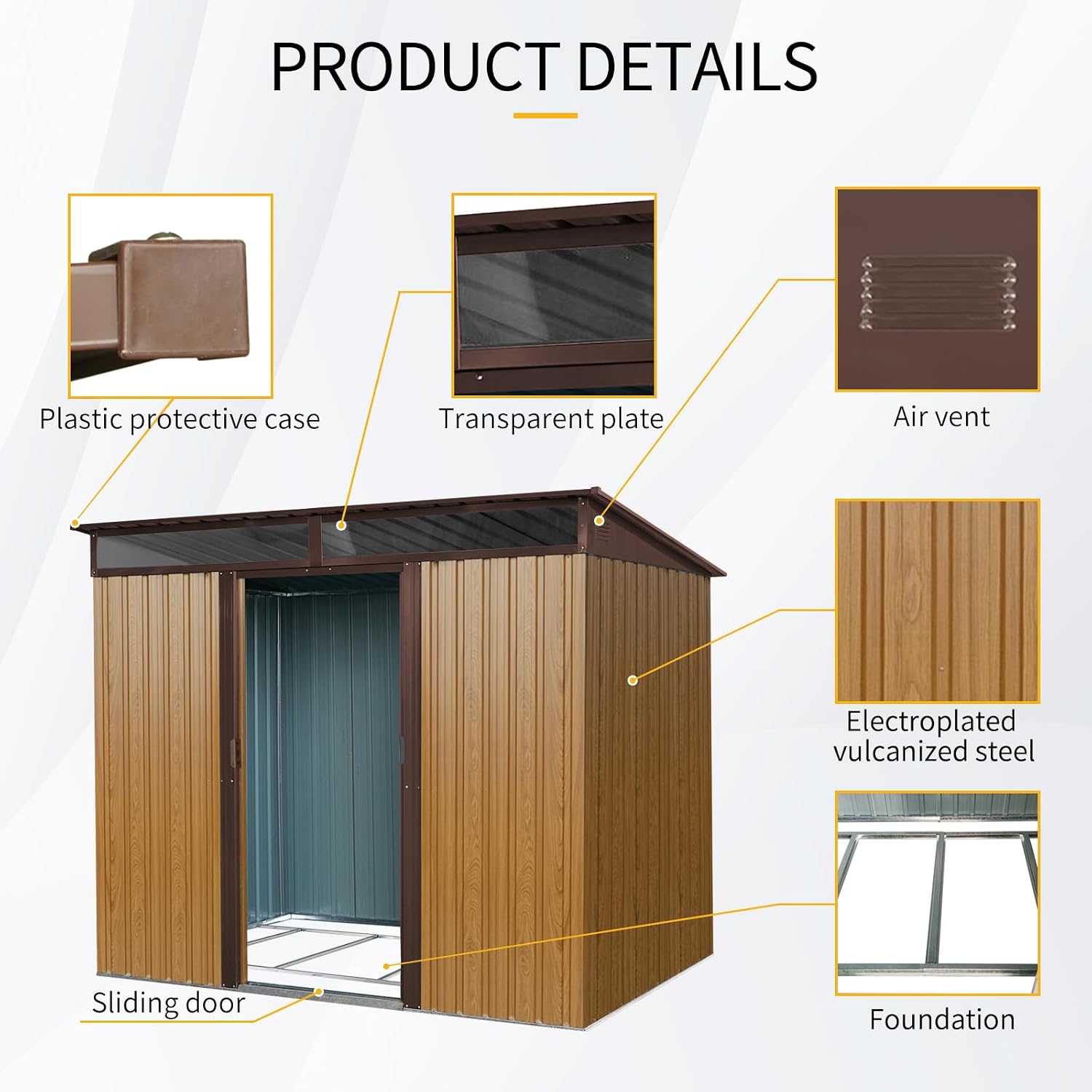Ball & Cast 8x6 FT Outdoor Metal Storage Shed,Waterproof Garden Organizer Tool House with Foundation,Shelter Cabinet w/ 2 Transparent Panels Vents & Sliding Door,for Patio,Lawn,Coffee