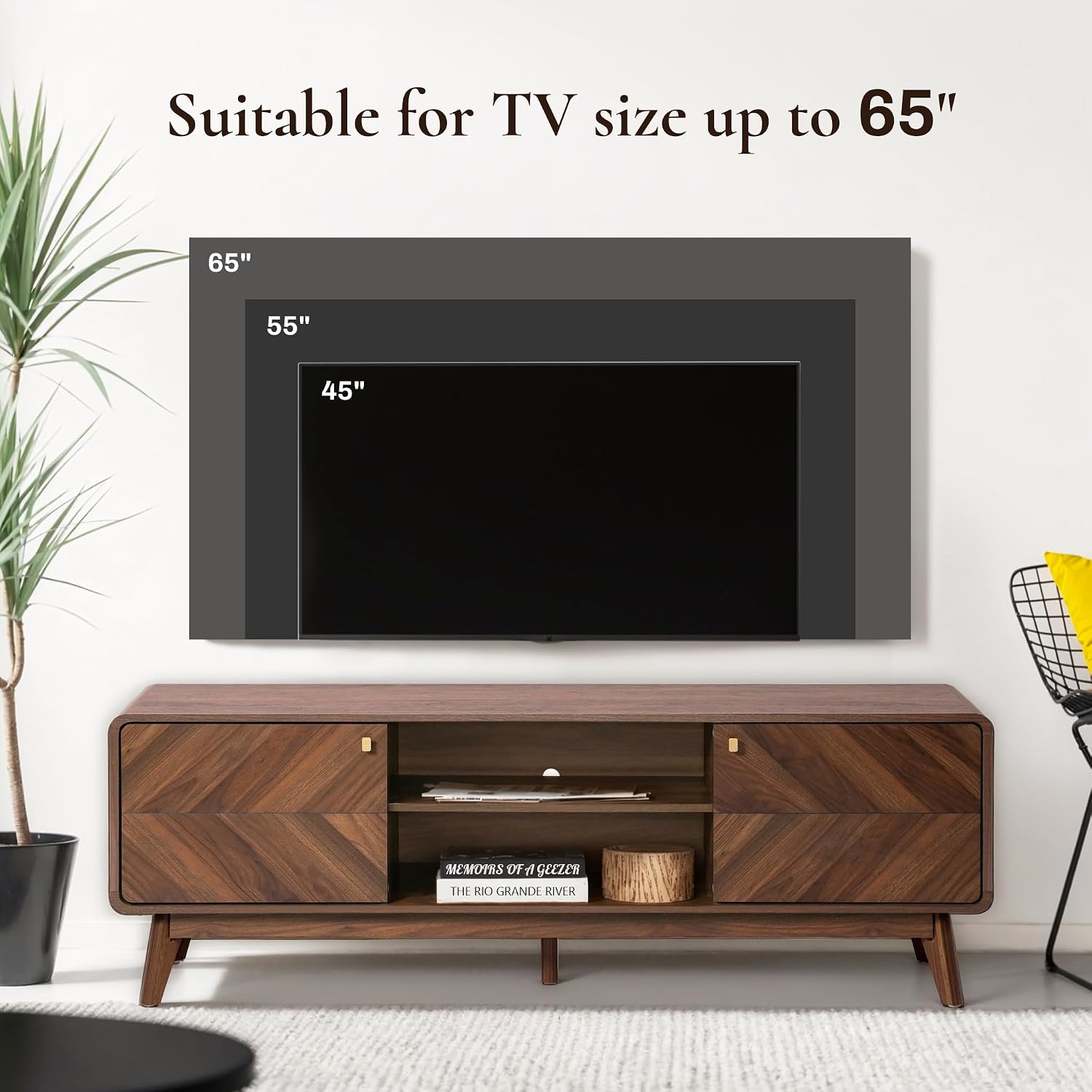 LuxenHome 63' Mid Century Modern TV Stand, TV Stands for Living Room for TVs up to 65', Entertainment Center with Storage, Wood TV Console with Tapered Legs, Television Stands