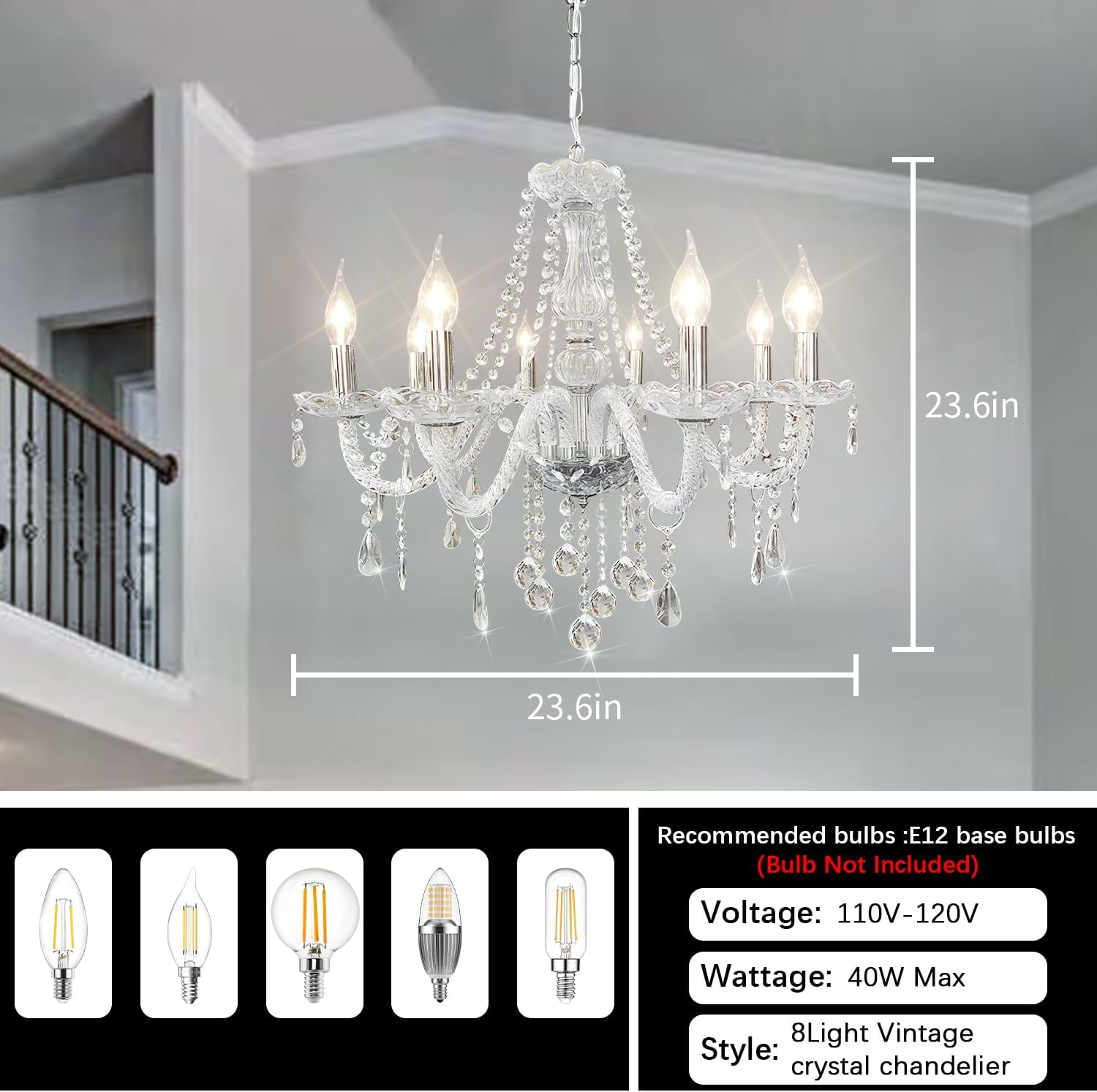 Crystal Chandeliers Candle Chandeliers Contemporary Elegant 8 Lights Dining Room Light Fixture LED Chandeliers Pendant Celing Lamp for Living Room, Bedroom, Gazebo