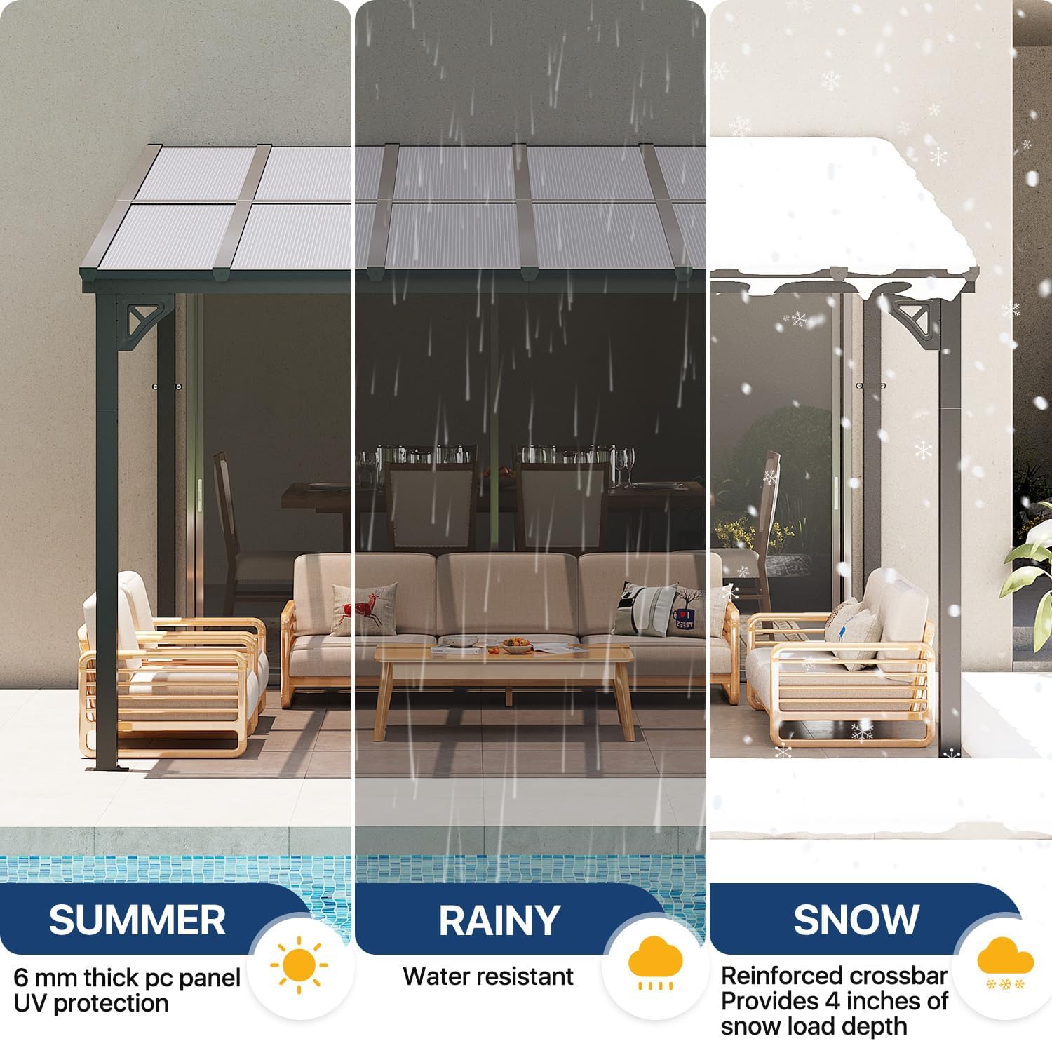 10' x 12' Outdoor Gazebo Pergola with Sloped Roof, Large Wall-Mounted Heavy Duty Awnings for Patio, Deck, and Backyard
