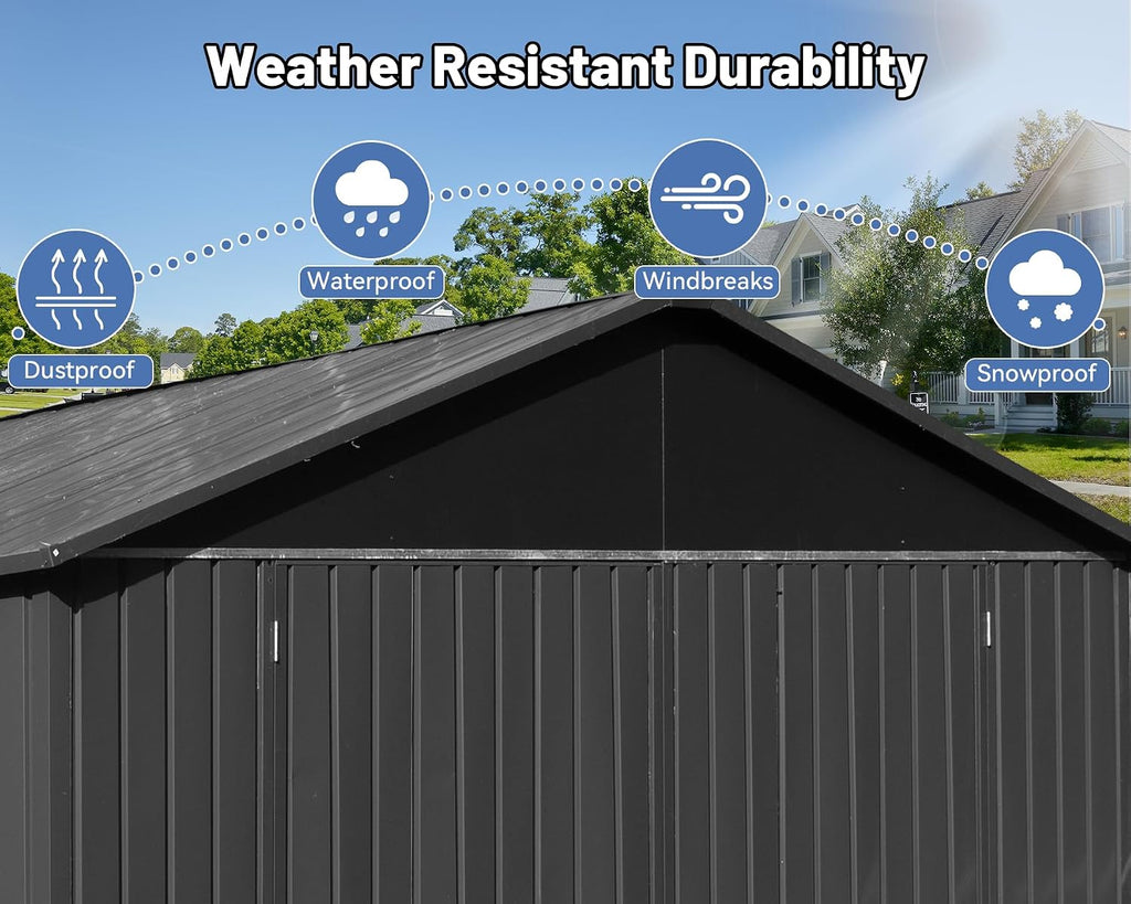 12x25FT Metal Carport, Heavy Duty Metal Garage with 2 Lockable Doors, Metal Steel Storage Shed, Metal Shed, Car Garage, Outdoor Large Garage for RV, Truck & Lawnmower -Dark Grey