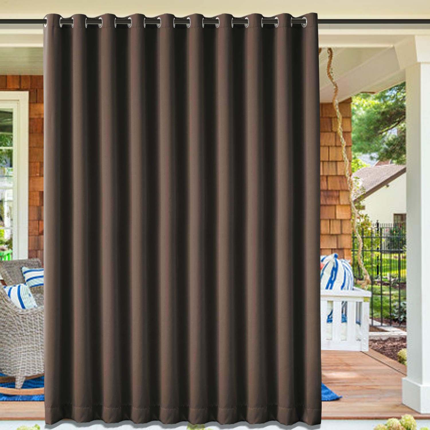 cololeaf Blackout Outdoor Curtains for Patio - Indoor Outdoor Curtains Waterproof Thermal Insulated Privacy Protect Grommet Shade Drapes for Porch - Brown 100' Wx96 L Inch (1 Panel)