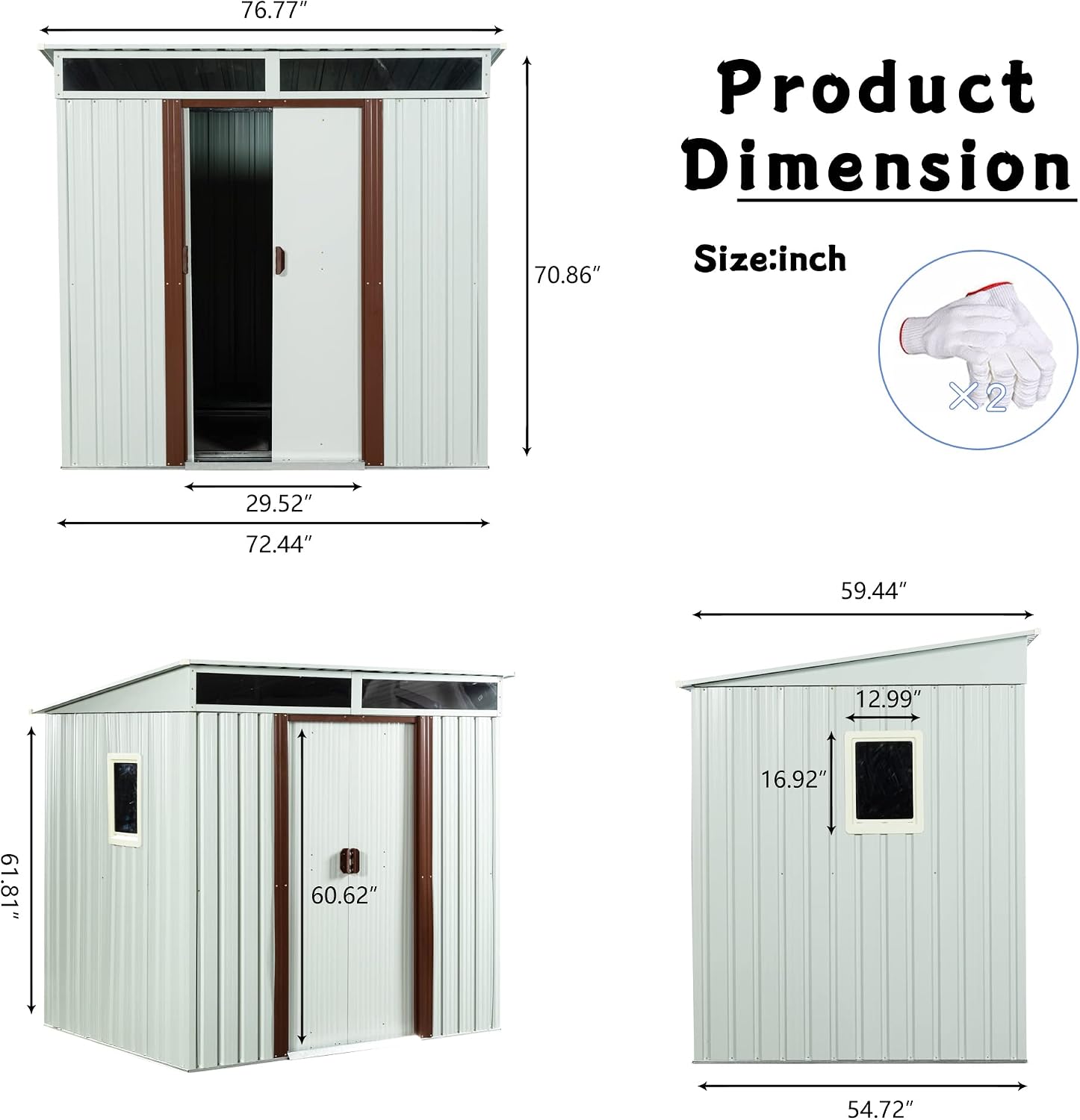 GDFStudio 6ft x 5ft Outdoor Metal Storage Shed with Window and Metal Foundation, White Garden Tool Organizer, Galvanized Iron Frame, Sliding Doors, UV Resistant Steel Panels, Padlock & Accessories