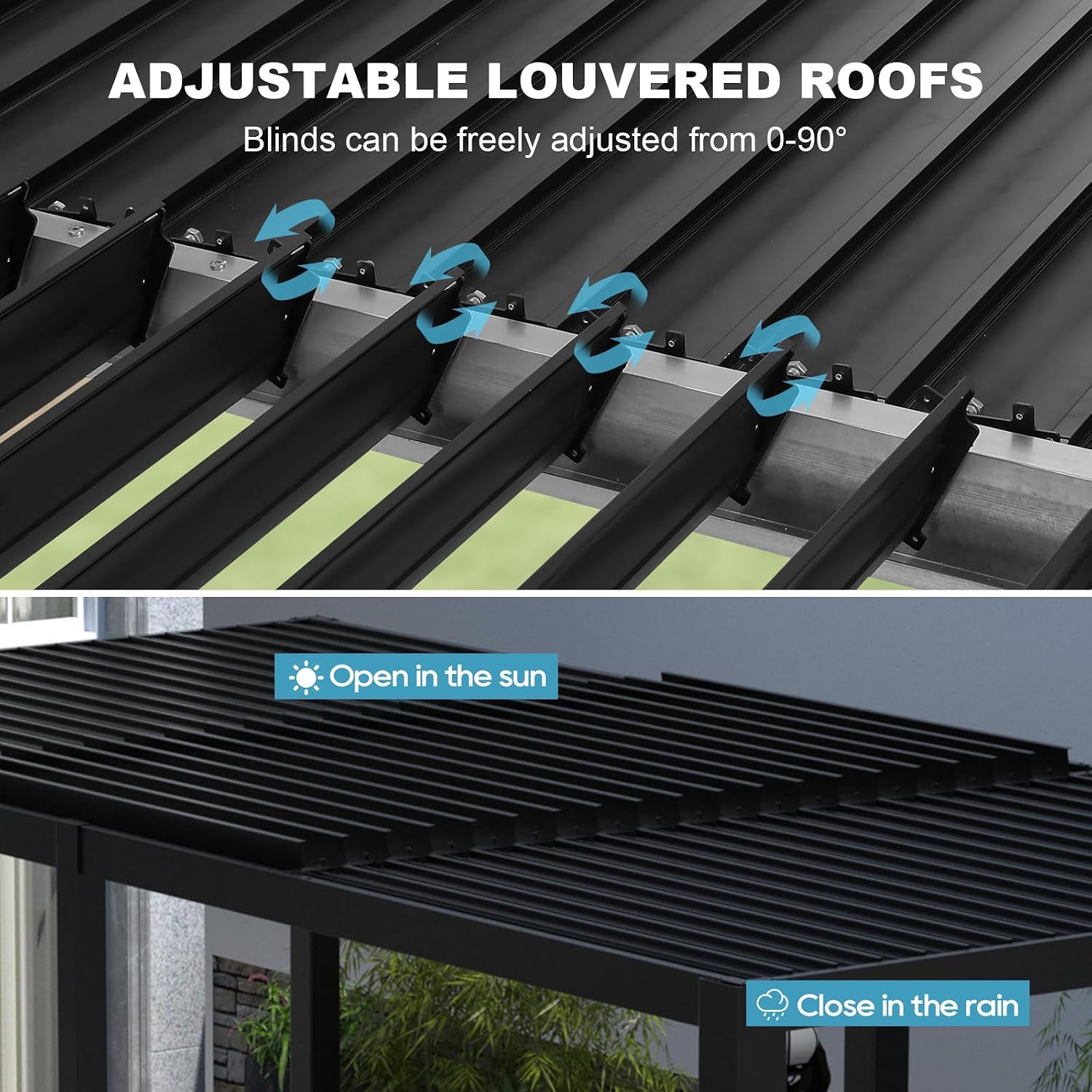 Outdoor Louvered Pergola 10' x 10', Aluminum Louvered Pergola with Adjustable Roof, Adjustable Pergolas for Outdoor Deck, Patio, Lawn & Garden