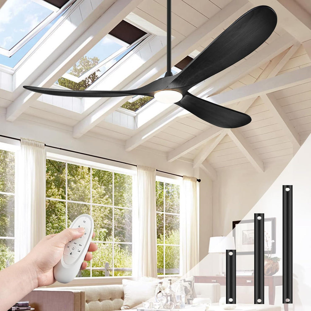 60' Ceiling Fans with Lights and Remote Control, Outdoor Ceiling Fan with Lights High CFM Quiet 3 Blades Propeller Wood Ceiling Fan for Patio,Porch,Farmhouse,Gazebo,Matte Black