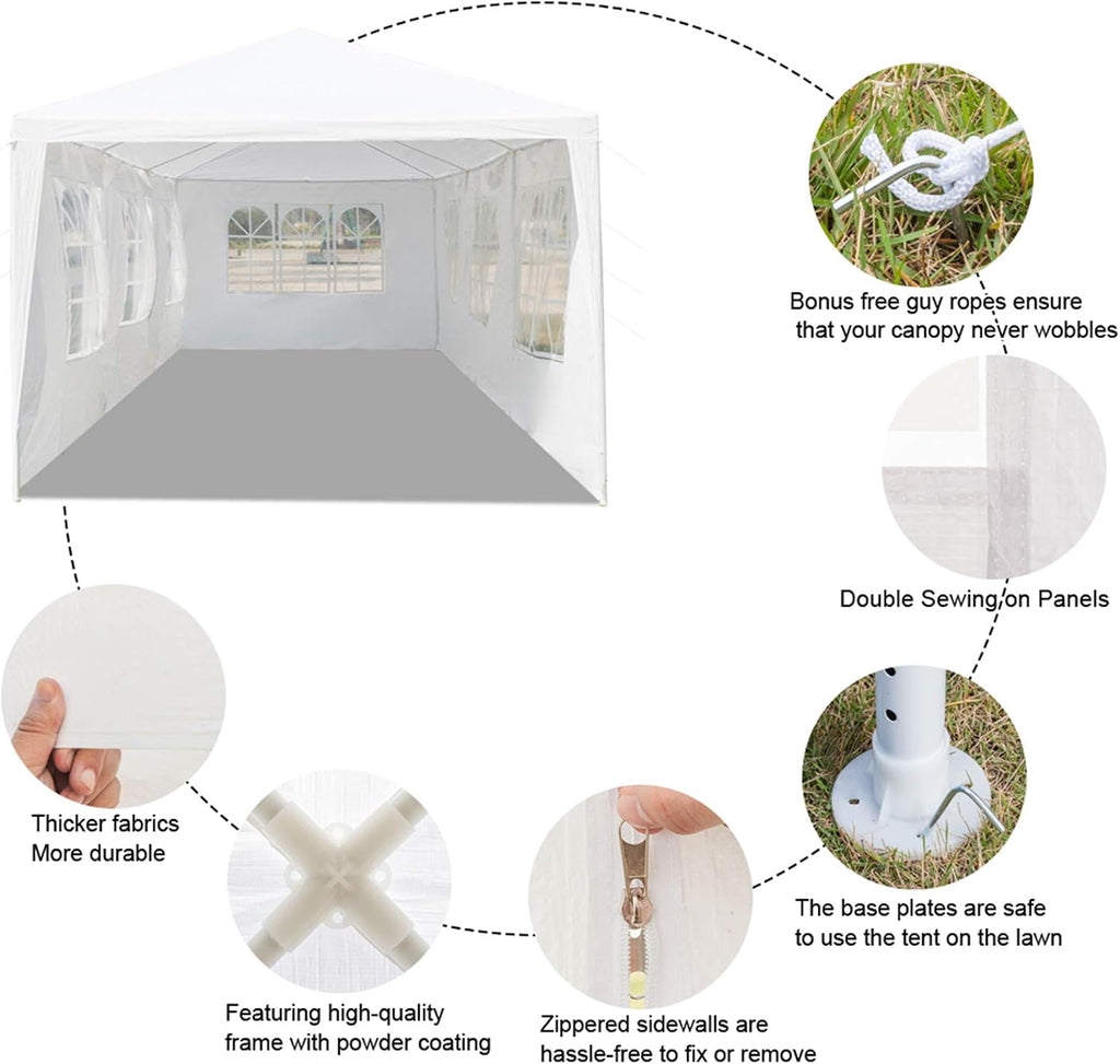 Outdoor Gazebo Canopy Wedding Party Tent Camping Shelter Commercial Instant Shelter Waterproof Tent with Removable Side Walls (Upgrade 10'x30' Seven Sides)