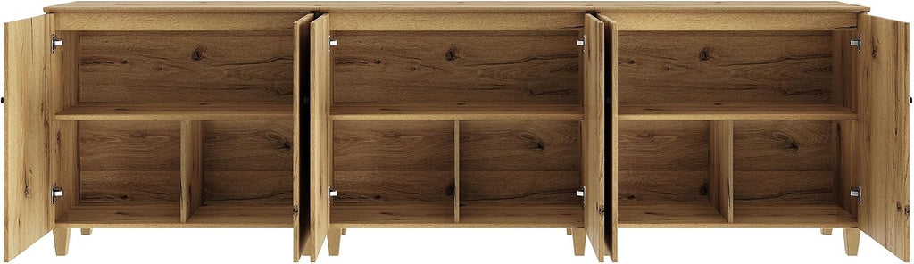 WAMPAT TV Stand Cabinets for 85+ Inches TVs, 3-in-1 Wood Entertainment Center with Doors and 9 Compartments, 106' Modern Media Console Table with Storage for Living Room Bedroom, Oak Brown