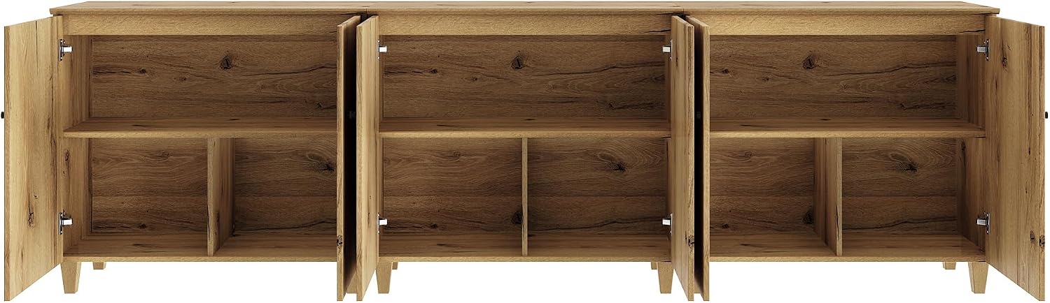 WAMPAT TV Stand Cabinets for 85+ Inches TVs, 3-in-1 Wood Entertainment Center with Doors and 9 Compartments, 106' Modern Media Console Table with Storage for Living Room Bedroom, Oak Brown