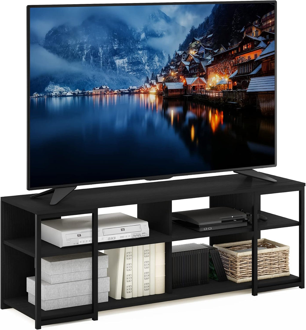 Furinno Camnus TV Stand, 3-Tier Modern Wide Entertainment Center with Metal Frame Support, TV Console with Open Back, for TVs up to 65 Inch, for Living Room, Bedroom, Americano