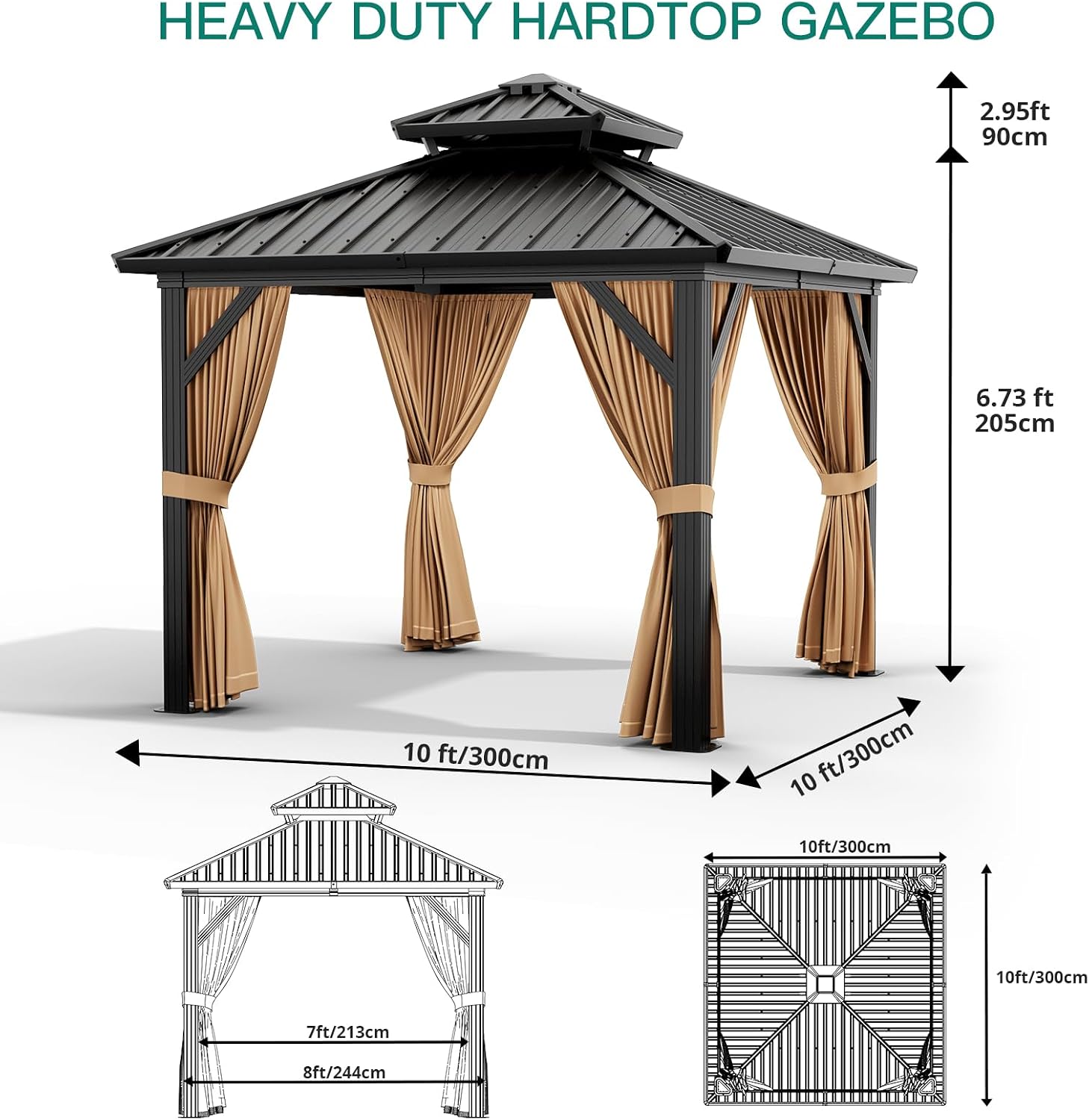 Garvee 10x10 ft Hardtop Gazebo, Outdoor Heavy Duty Galvanized Aluminum Framed Double Roof Pavilion with Netting and Curtains, Waterproof Metal Roof Gazebo for Backyard, Patio, Deck and Poolside, Brown