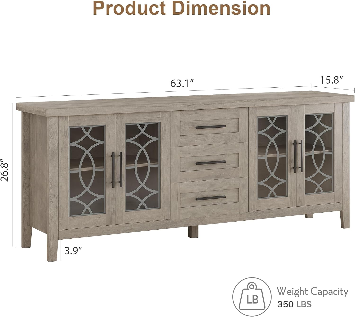 Farmhouse TV Stand for 75 Inch TV, Mid Century Entertainment Center with 3 Drawer & 2 Storage Doors, Wooden Media TV Console Table for Living Room, Bedroom-Grey