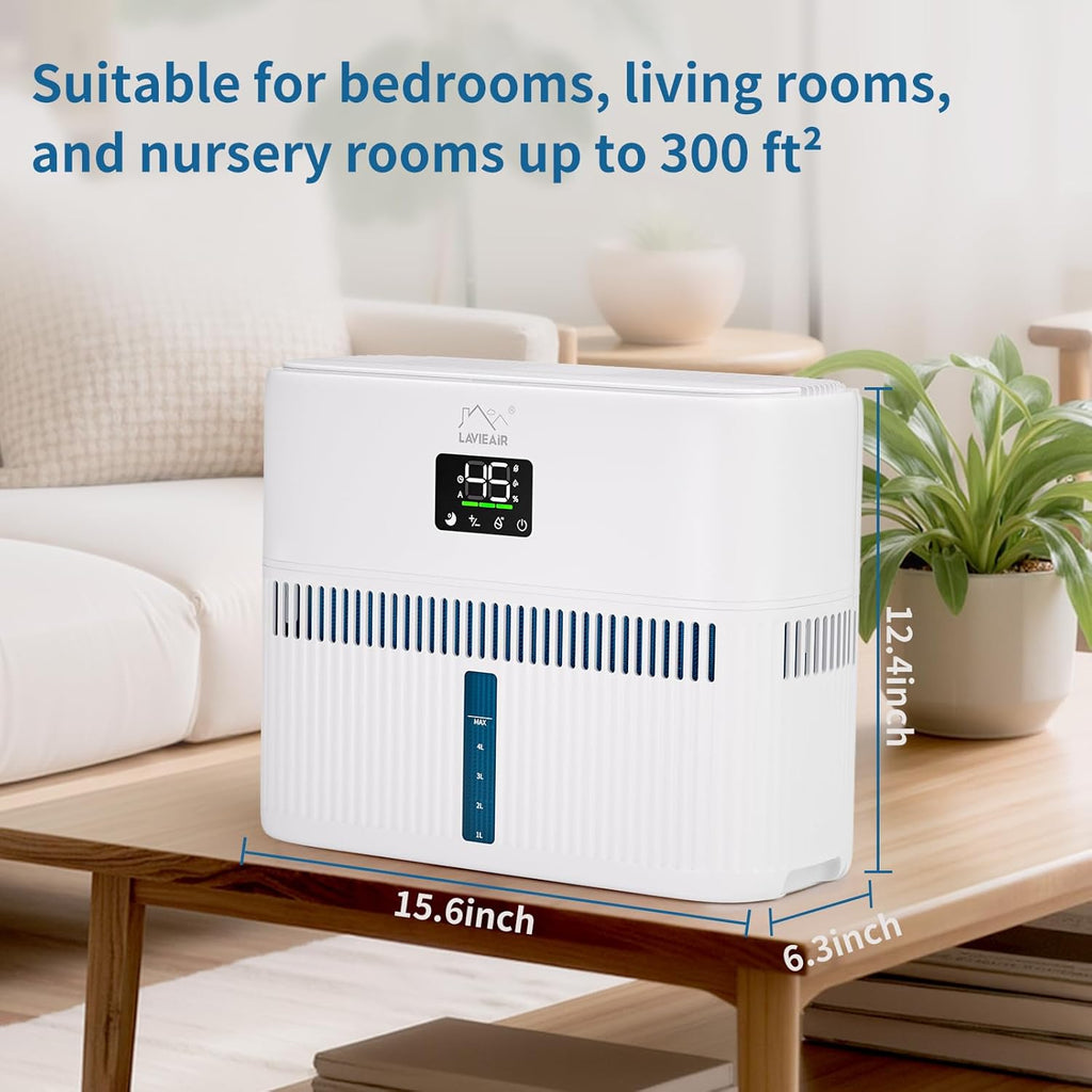 LAVIEAIR Evaporative Humidifiers for Bedroom, Living Room, Nursery, Large Room up to 300 ft², Mist-free No White Dust Top Fill Humidifier for Baby, Plants, 5L Tank, Max 48H Runtime, Easy to Clean