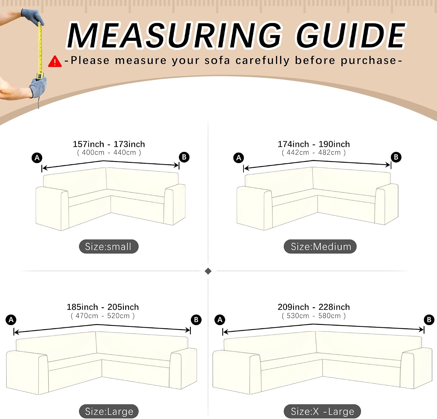 Arfntevss Stretch Sectional Couch Covers L Shaped Corner Sectional Sofa Cover Washable Jacquard Soft Fleece U Shape Sofa Slipcovers Anti Slip Furniture Protector for Dogs Pets (X-Large, Cream)