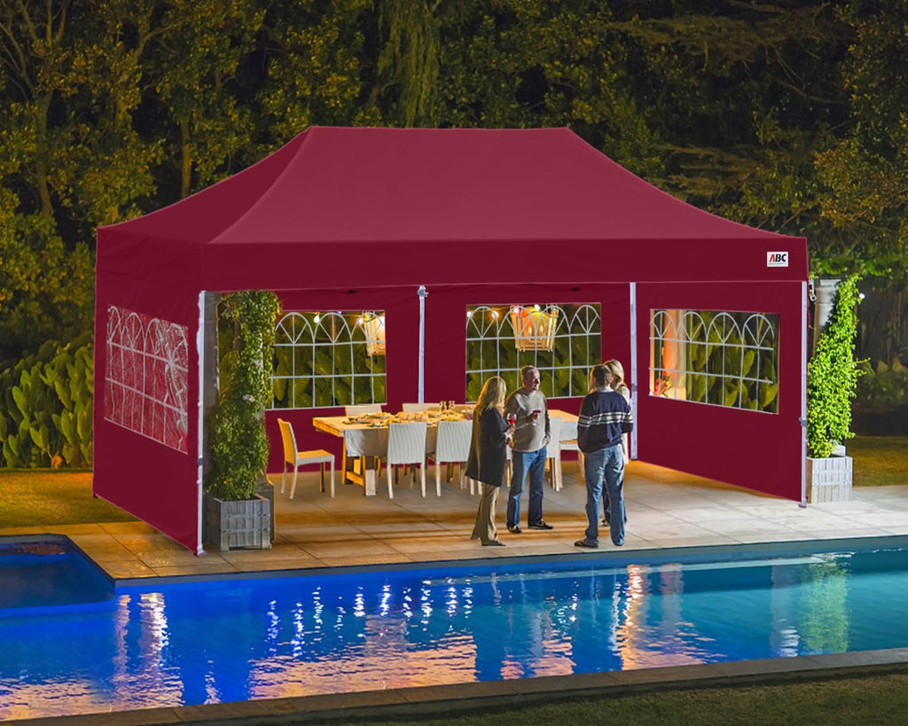 ABCCANOPY Outdoor Winter Gazebo 8x16, Premium Instant Pop Up Canopy Tent with Elegant Church Window,Snow and Rain Protection, Bonus Wheeled Bag,Burgundy