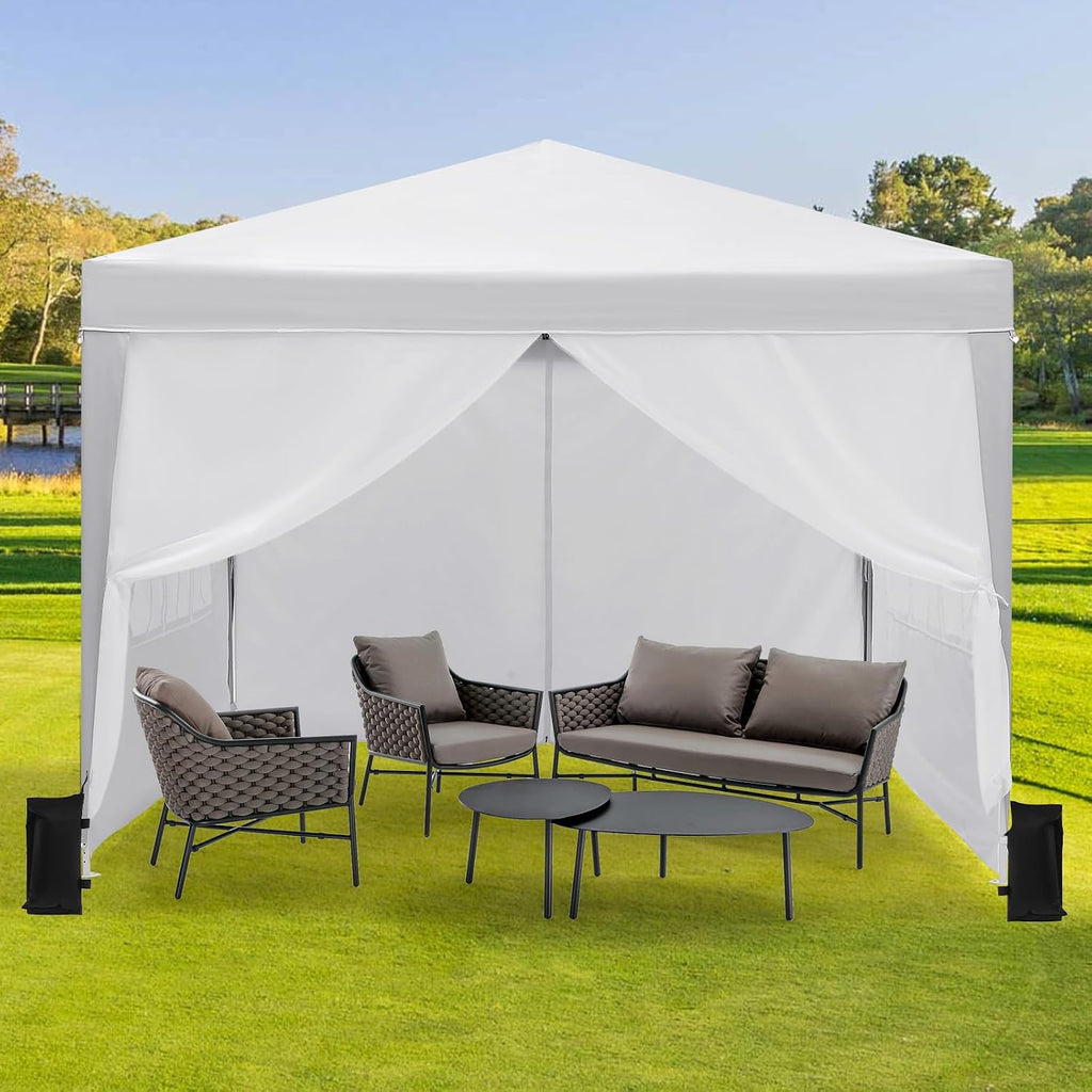 Garvee 10X10 Ft Instant Pop-Up Canopy Tent with 4 Sidewalls, Waterproof Portable Gazebo Shelter for Outdoor Camping, Beach, Backyard Parties & Events,White