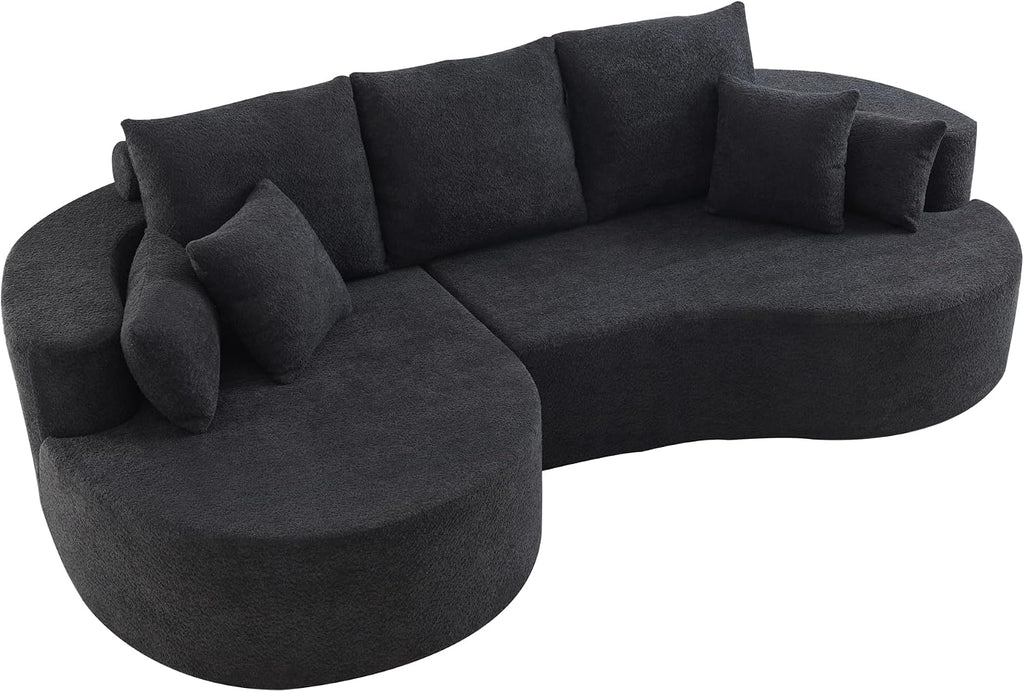 Christopher Knight Home Carden 106' Curved Modular Sectional Sofa, Fabric Upholstered Comfy Sofa Couch with Chaise Lounge, Modern Cloud Couch with Deep Seat, No Assembly Required, Black
