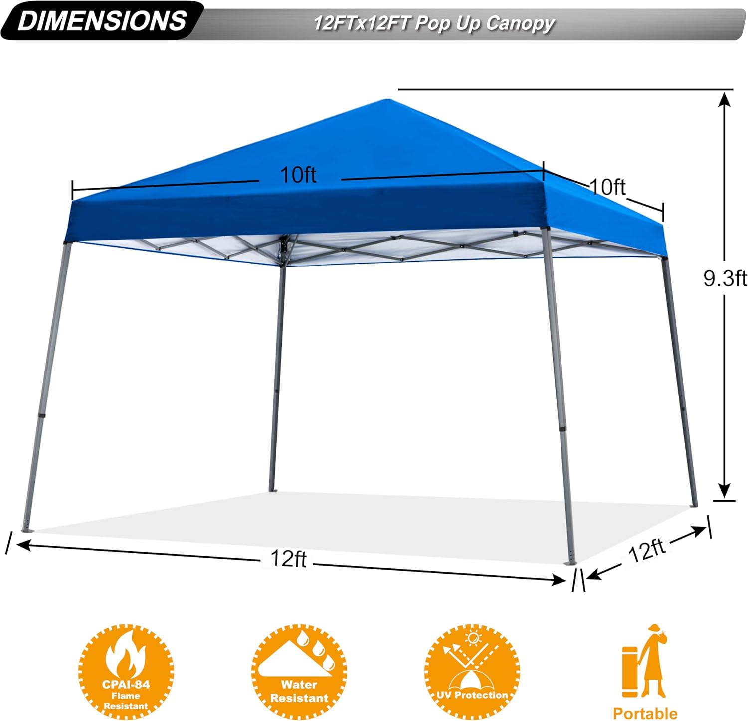 ABCCANOPY Stable Pop up Outdoor Canopy Tent 12 x 12 ft Base / 10 x 10 ft Top, Royal Blue