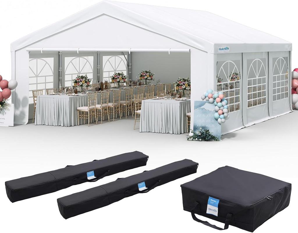 Quictent Premium 20x20 Party Tent Heavy Duty Outdoor Gazebo White Event Shelter Wedding Canopy Tent for Parties Carport BBQ with Removable Sidewall Windows & Storage Bags