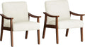 Yaheetech Corduroy Accent Chair, Mid-Century Modern Armchair with Solid Wood Legs, Reading Leisure Chair with High Back for Living Room Bedroom Waiting Room, Set of 2, Beige
