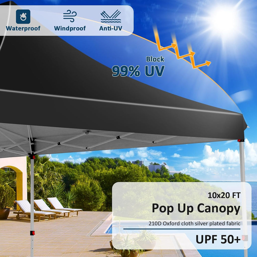 COBIZI 10x20 Pop Up Canopy with 6 Sidewalls, Conical Canopy Tents for Parties, Backyard, Commercial, Waterproof Event Tent Instant Shelter UV50+ Outdoor Gazebo with 4 Sandbags (Peak Drainage)