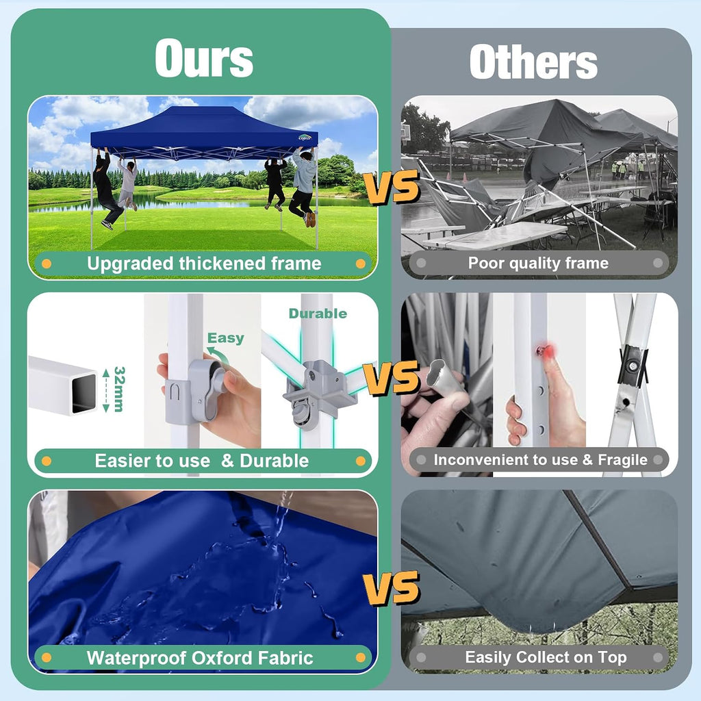 COBIZI 10x15 Canopy Tent, Heavy Duty Pop up Canopy with Sidewalls, Waterproof Easy Setup Canopy with Mosquito Netting, Outdoor Instant Screen Tents for Parties, Backyard with Carry Bag, Dark Blue