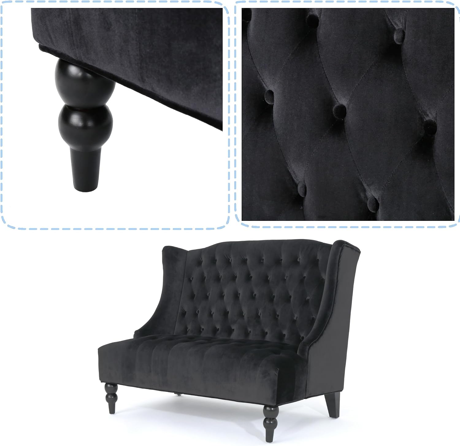 Merax Loveseat Sofa, Classic 2 Seater Couch for Living Room Bedroom Office, Black