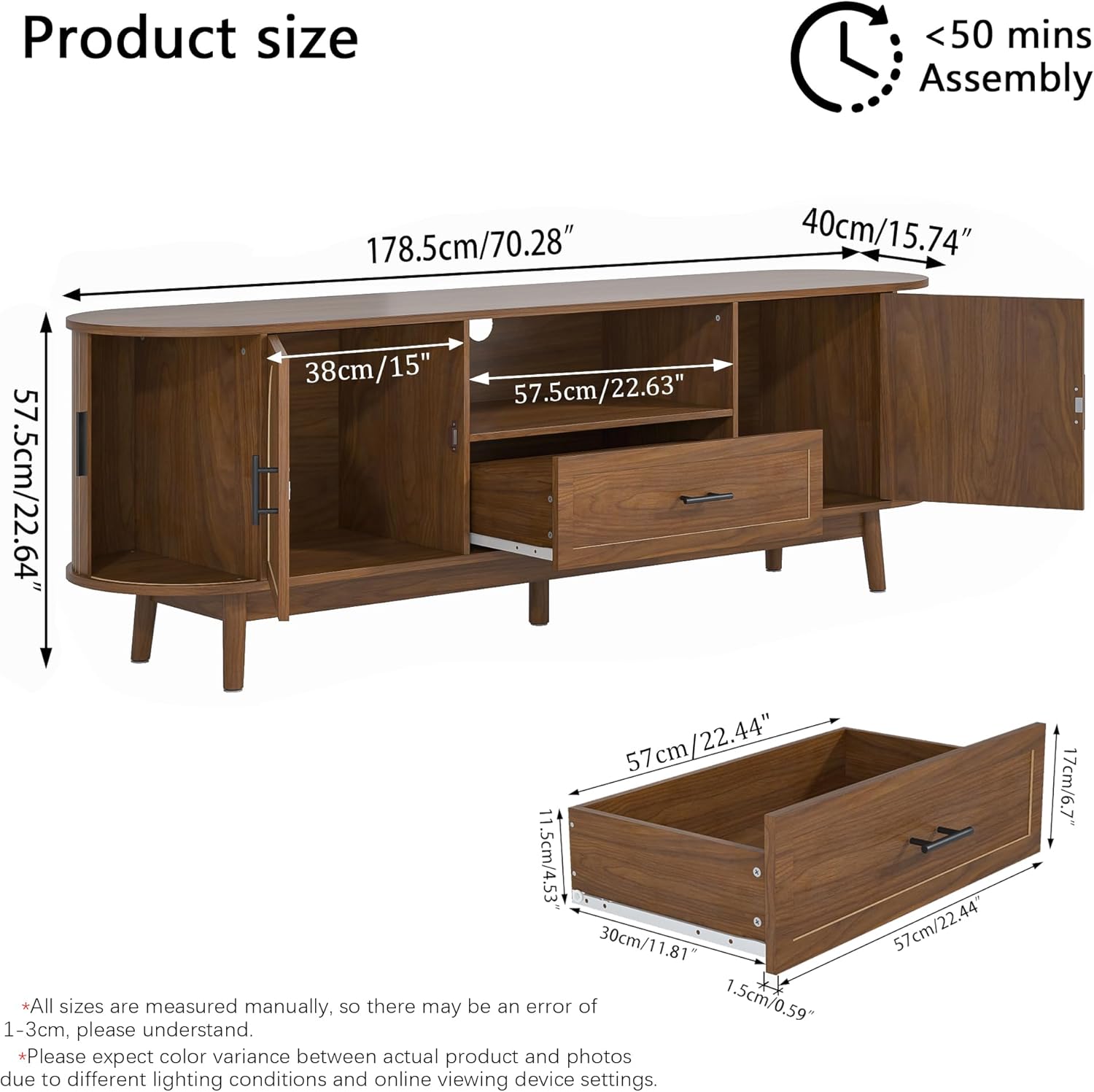 Mxtxmy 70' Fluted TV Stand for Tvs up to 80', Mid-Century Modern Entertainment Center with Drawers and Fluted Doors, Curved TV Media Console Table with Sliding Doors for Living Room, Bedroom (70')