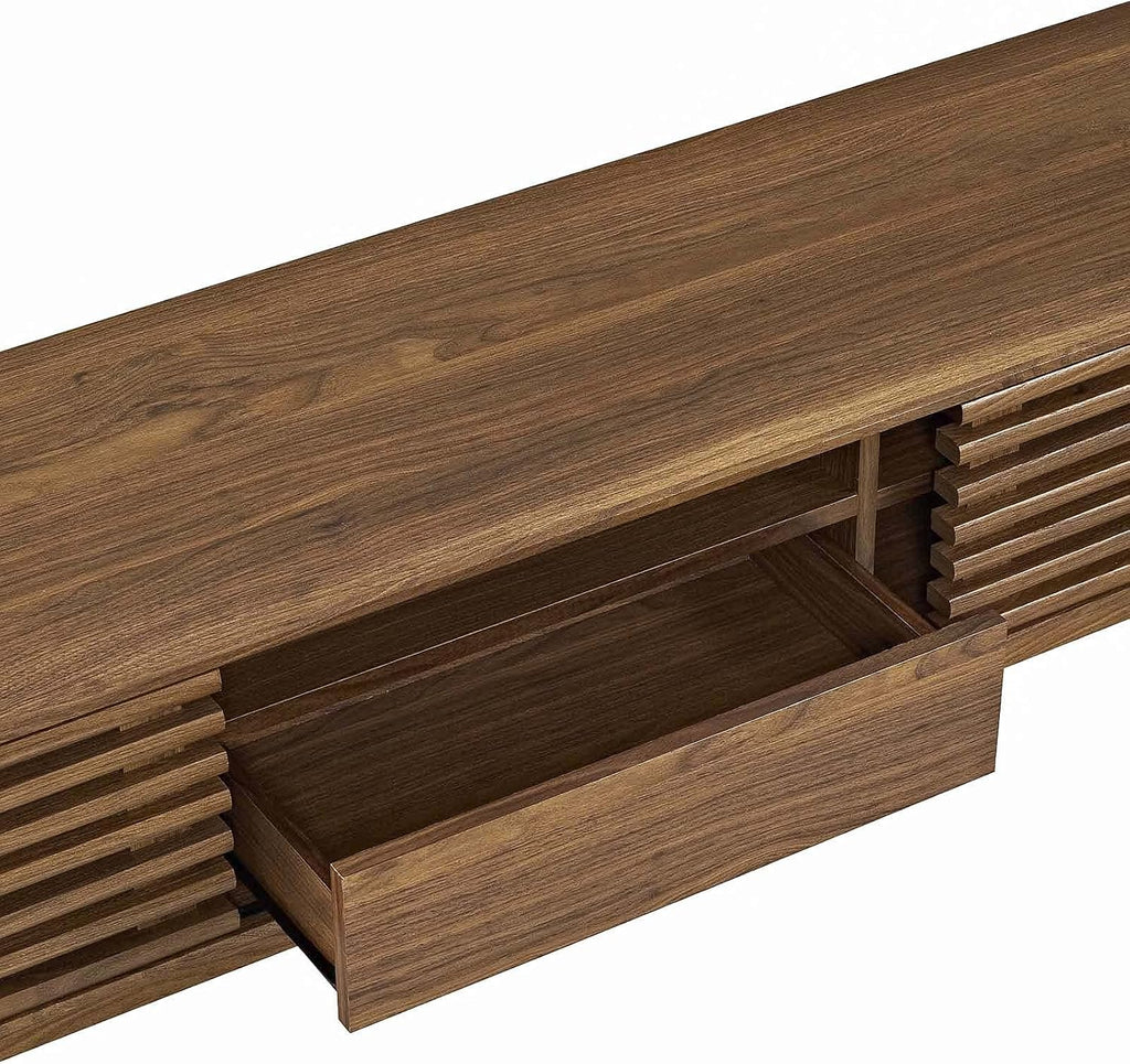 Modway Render Mid-Century Modern Low Profile 59 Inch TV Stand in Walnut