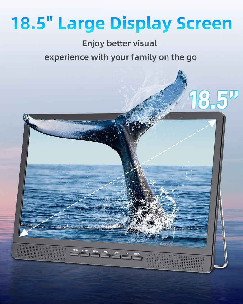 NORTHING 18.5' Portable TV for Outdoor Indoor, Full HD Portable TV for Camping, 6500mAH Built-in Power Operated TV, 12V TV with Antenna/HDMI/USB/AV Input, Small T V for RV Kitchen Patio Boat Car