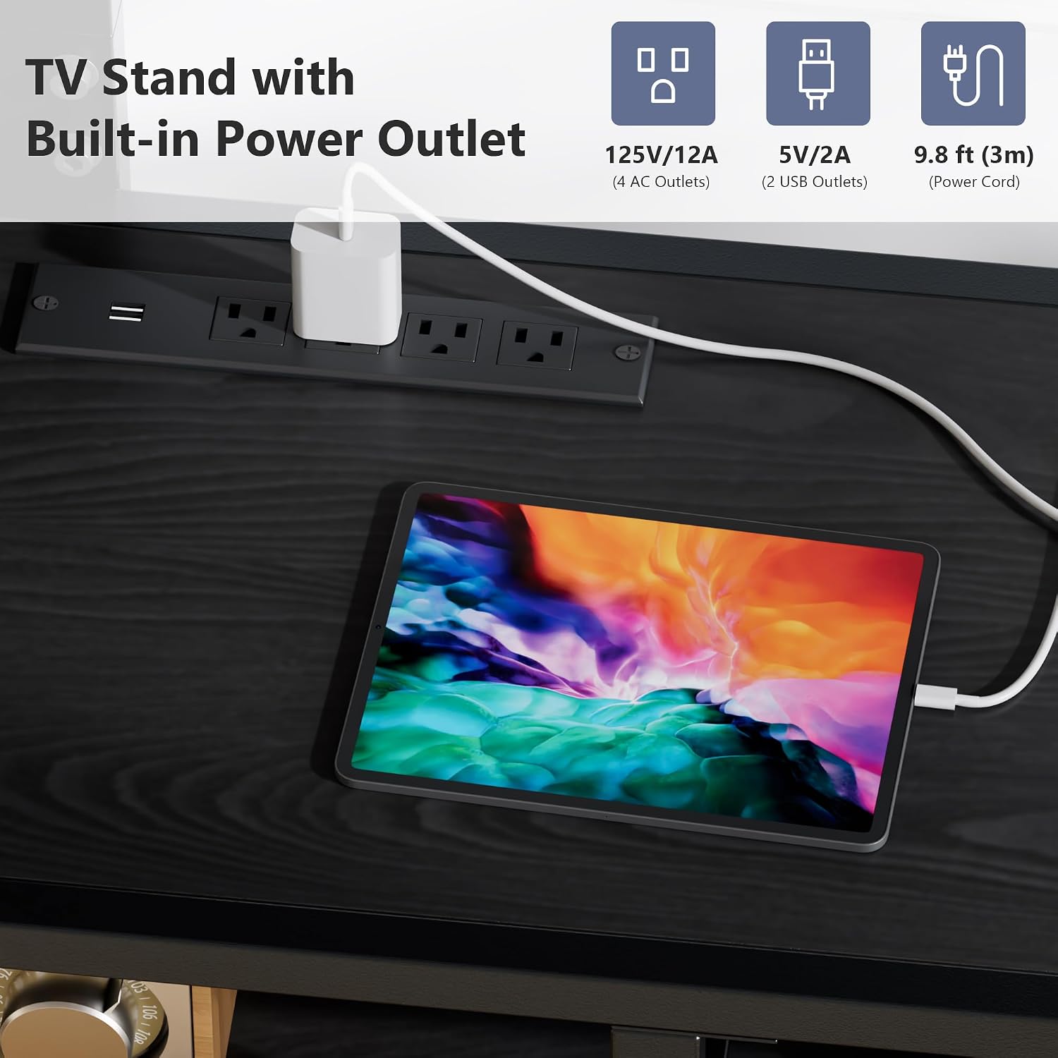 VECELO TV Stand with Mount and Power Outlets, Entertainment Center for 60/65/70/75/80 inch TVs, Height Adjustable Media Console with Storage Shelves, for Living Room, Bedroom, Black