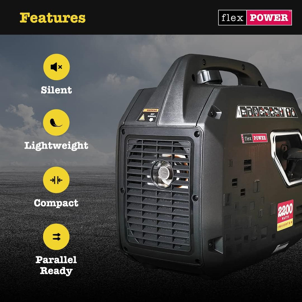 Flex Power® 2200i Silent Inverter Generator. 2200 watt. RVMP Flex Power 2200i | Hand Recoil | Silent Inverter | Portable Generator for RVs | Reliable and Clean Power | RVMP-220472 Black