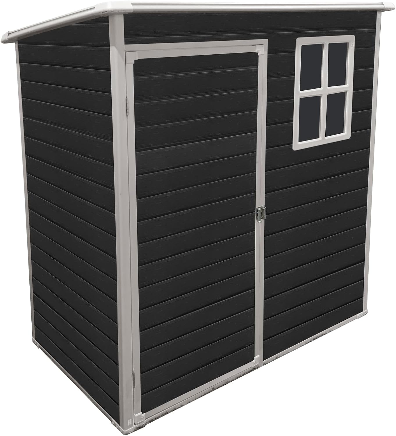 5X3 ft Outdoor Resin Storage Shed with Floor and Windows, Waterproof Plastic Garden Shed with Lockable Door and Air Vents, All-Weather Tool Sheds for Backyard, Patio, Lawn (Black)