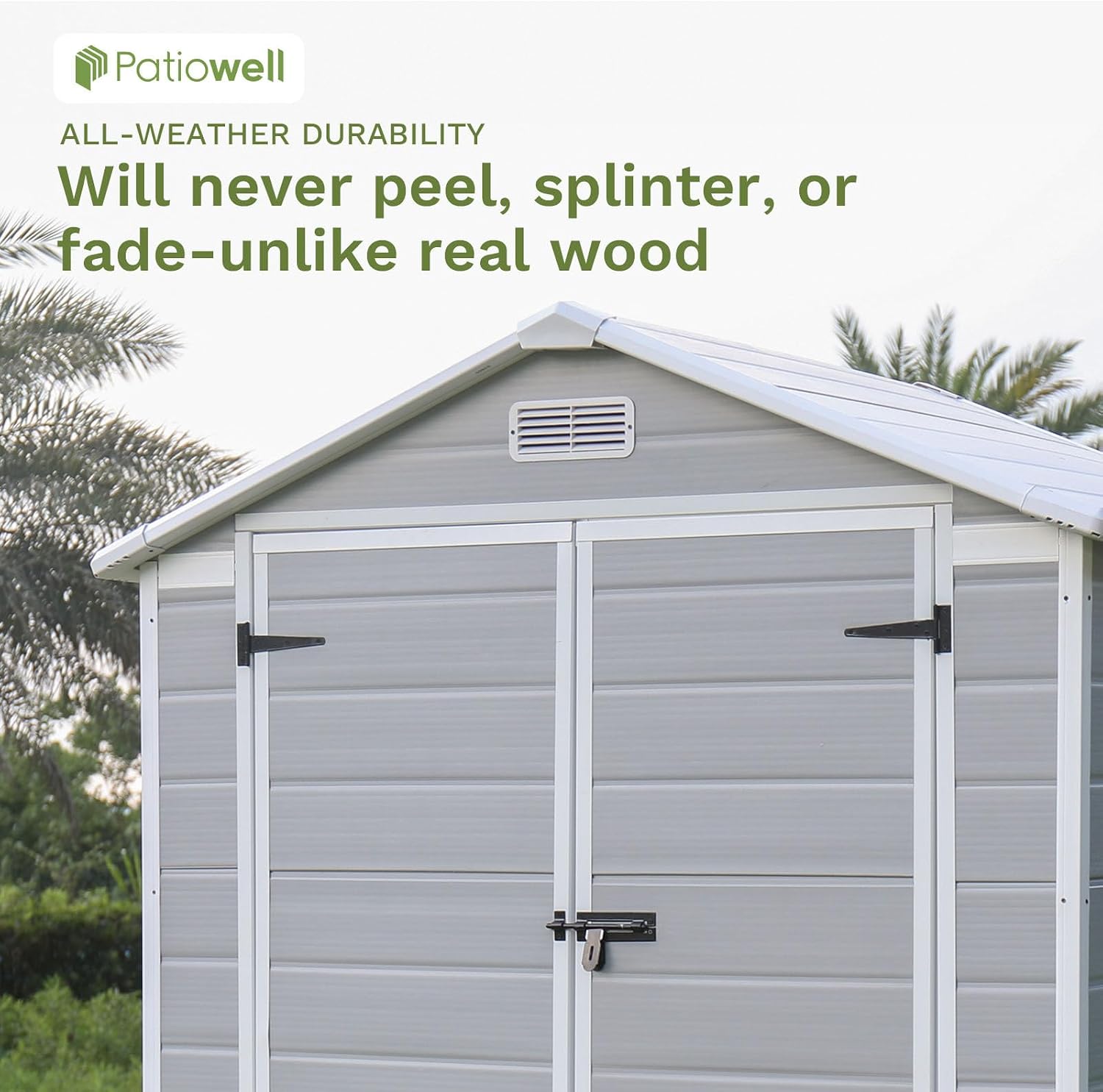 Patiowell 6x4 FT Resin Outdoor Storage Shed with Floor, Plastic Storage Shed with Lockable Door, Outside Shed Perfect to Store Patio Furniture, GardenTools Bike Accessories, Lawn Mower, Light Gray