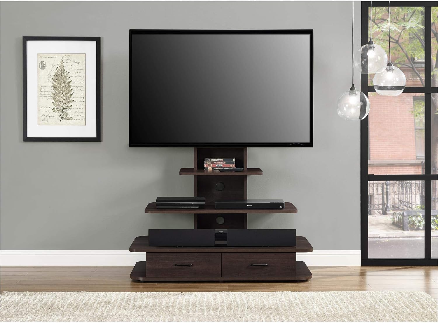 Ameriwood Home Galaxy TV Stand with Mount and Drawers for TVs up to 70', Espresso