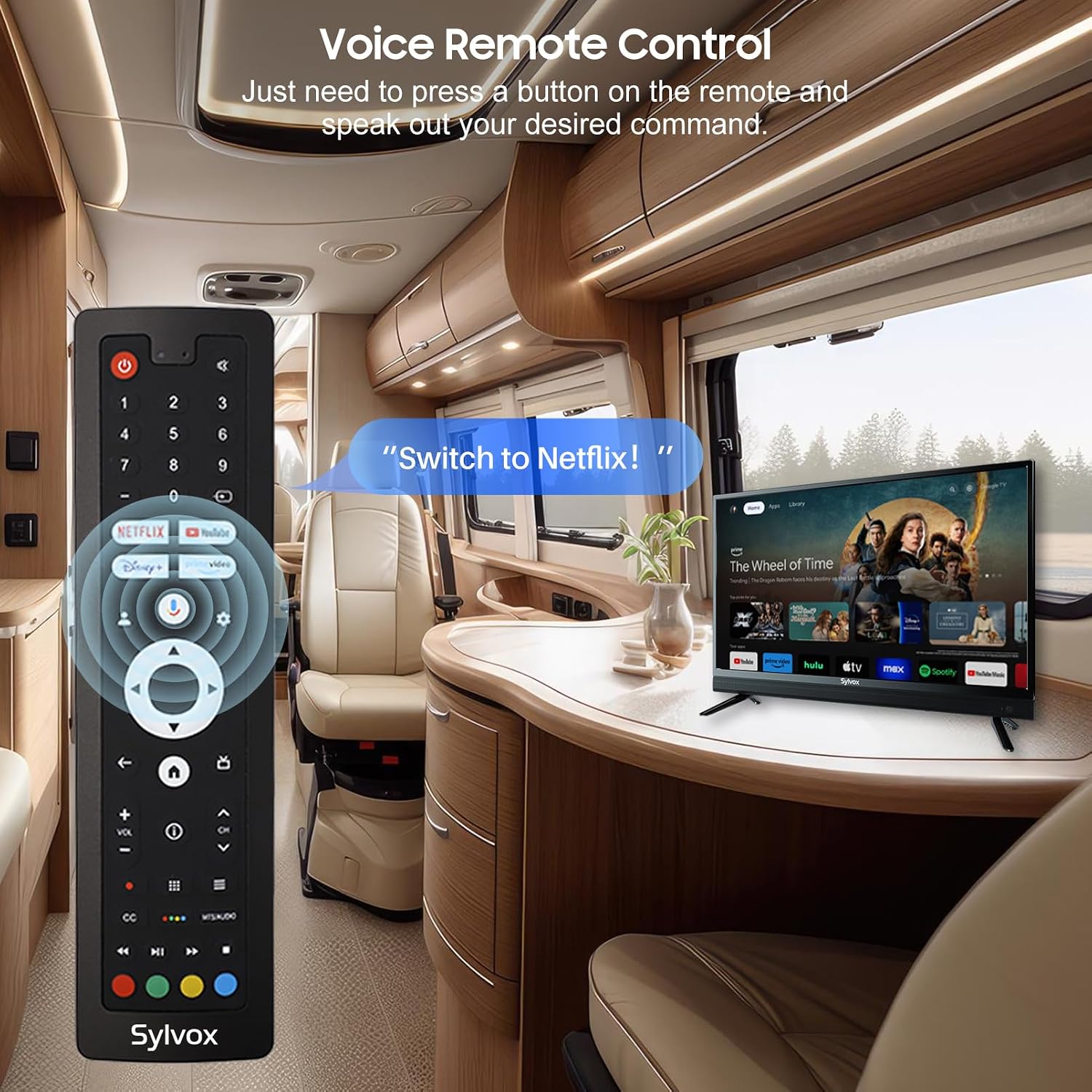 SYLVOX Smart RV TV, 32' 12V TV for RV Camper 1080P DC/AC Powered Television, Support Google, Download APPs, Bluetooth WiFi, Smart TVs for Home Car Campervan Truck