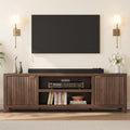 IDEALHOUSE Fluted TV Stand for 75+ Inch, Modern Entertainment Center with 2-Tier Storage & Adjustable Shelves, Media Console Cabinet with 2 Fluted Doors and Gold Handle for Living Room Bedroom, Walnut