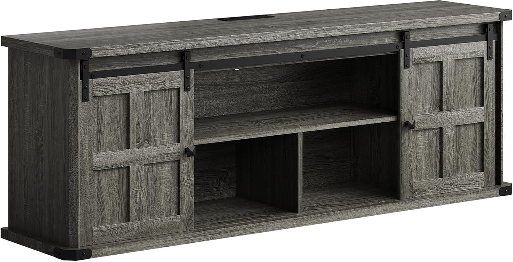 GarveeHome 70 in Farmhouse TV Stand for 75 in TVs, Modern Entertainment Center with Sliding Barn Doors, Modern Media TV Console Table, Wood Long TV Stand for Living Room
