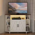 4 EVER WINNER Corner TV Stand for 55 Inch TV, Corner TV Console with Storage, Farmhouse Corner TV Cabinet with Cable Management&LED Lights for Bedroom/Living Room, White